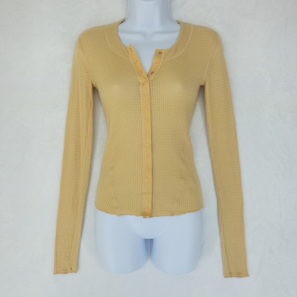Free People Going Places Cardi Top Womens XS Yellow Waffle Knit Lounge New